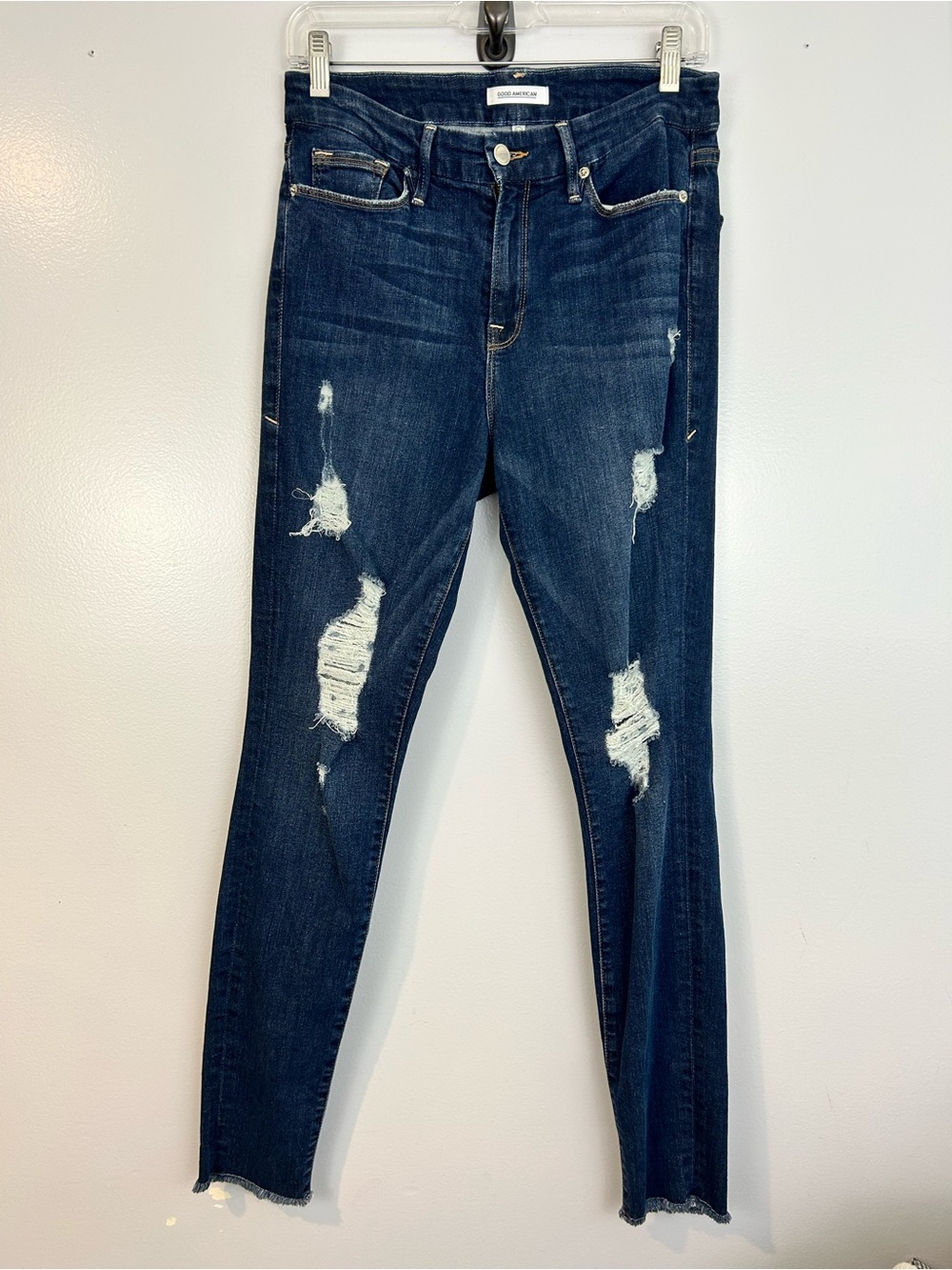 Good American Good Legs Distressed Raw Hem High Rise Denim Jeans Size 8/28